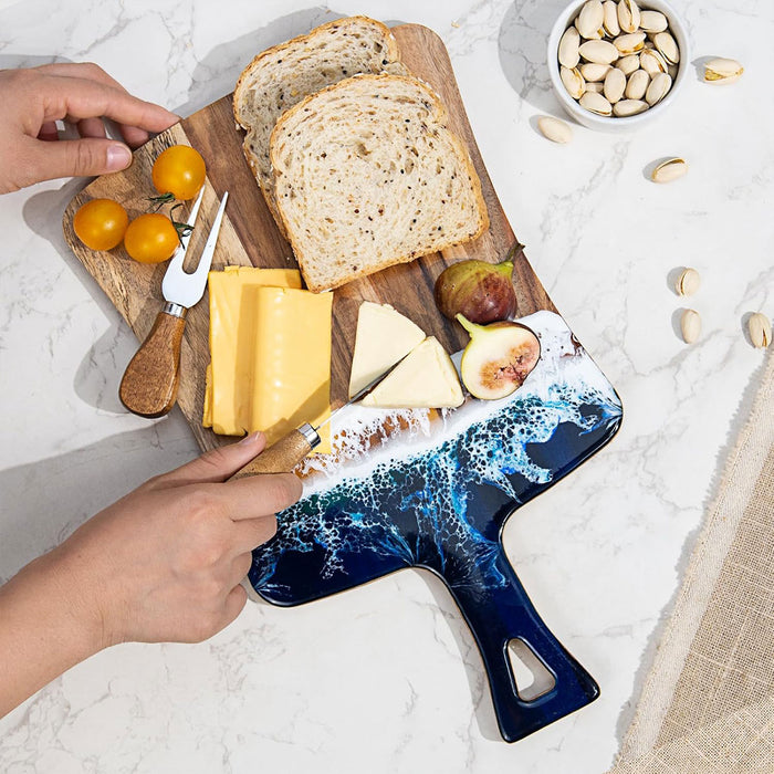 Wave Cutting Board Wood With Resin Coating Handle 36cm