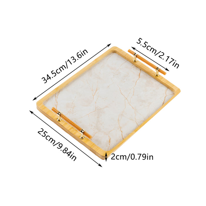 Bamboo Tea Tray with Stone Plastic Base Waterproof Non-Slip 34.5 x 25 cm