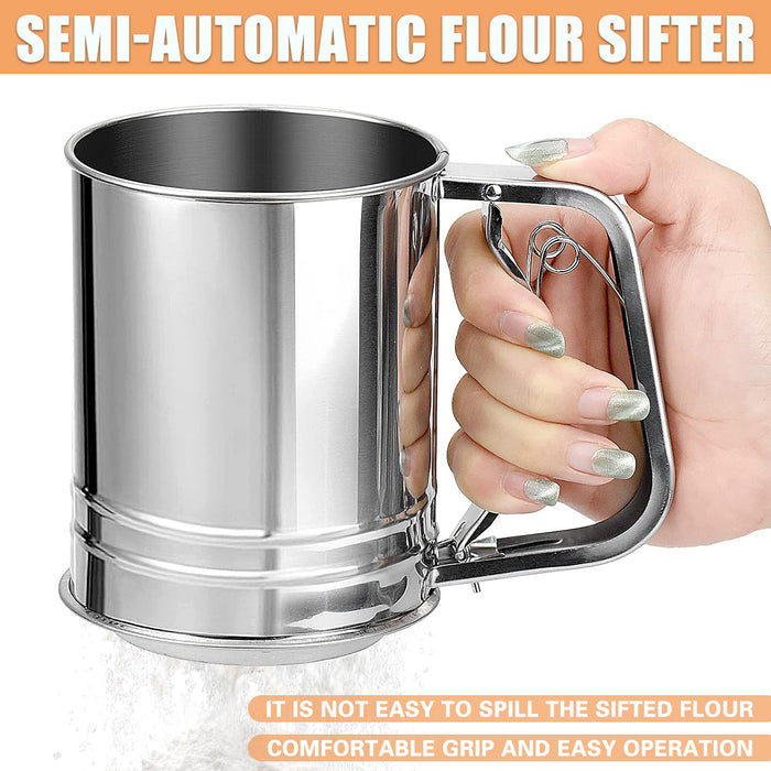 Stainless Steel Handheld Flour Sifter with Double-Layer Mesh for Baking