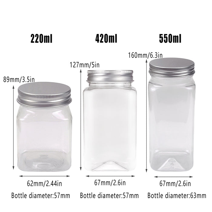 20 Pcs Square PET Storage Bottles with Aluminium Lids