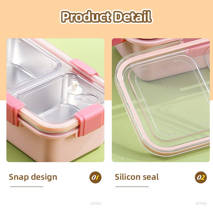 Stainless Steel Bento Lunch Box 3 Compartment Leak Resistant Container
