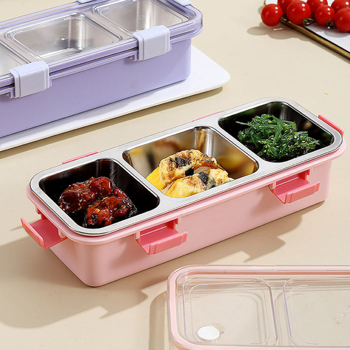Stainless Steel Bento Lunch Box 3 Compartment Leak Resistant Container