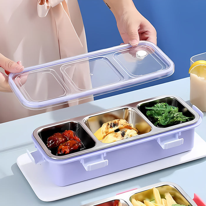 Stainless Steel Bento Lunch Box 3 Compartment Leak Resistant Container
