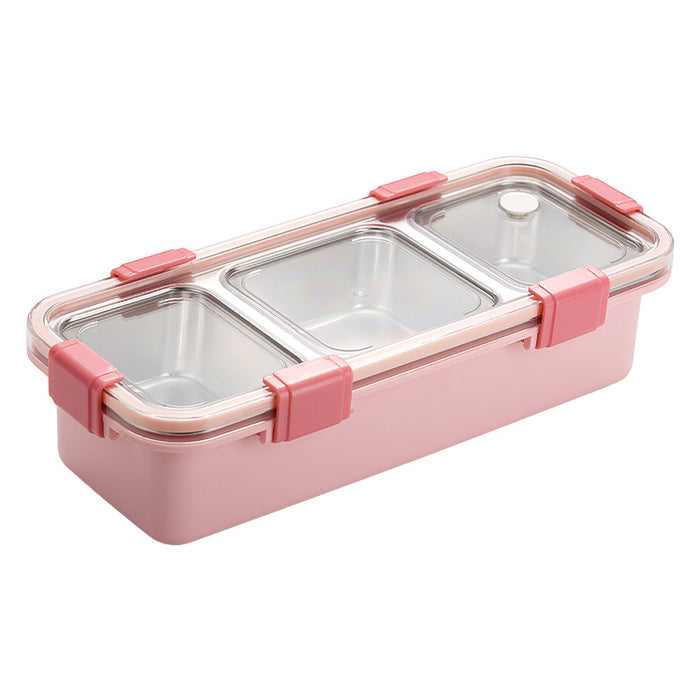 Stainless Steel Bento Lunch Box 3 Compartment Leak Resistant Container