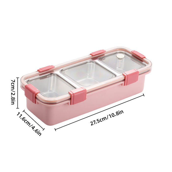 Stainless Steel Bento Lunch Box 3 Compartment Leak Resistant Container