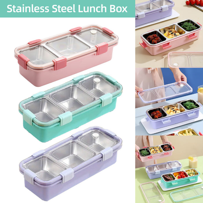 Stainless Steel Bento Lunch Box 3 Compartment Leak Resistant Container
