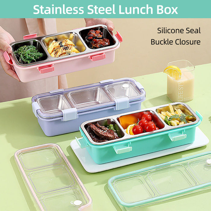 Stainless Steel Bento Lunch Box 3 Compartment Leak Resistant Container