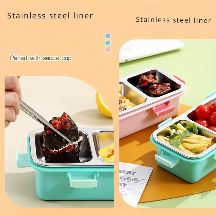 Stainless Steel Bento Lunch Box 3 Compartment Leak Resistant Container