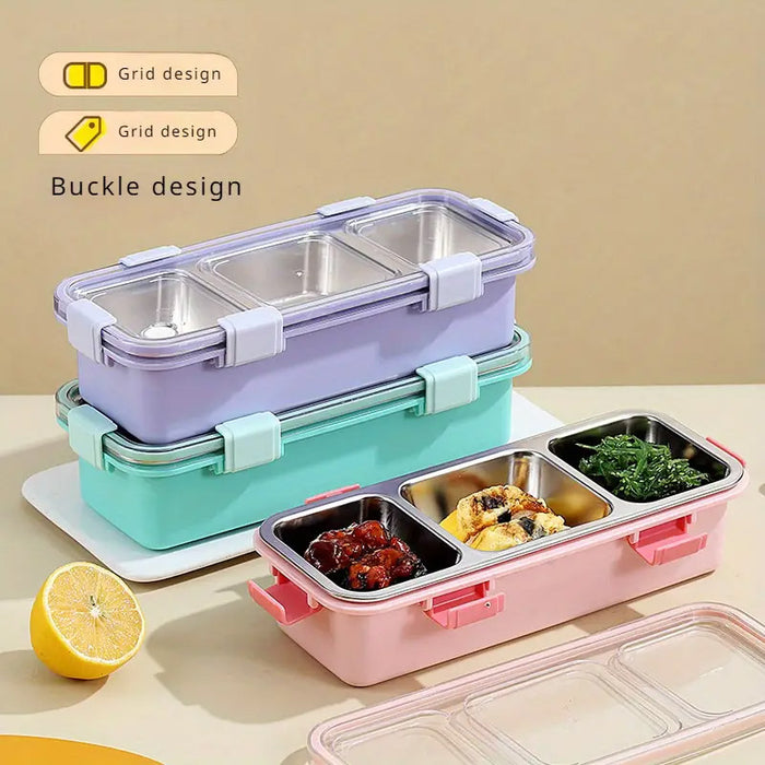 Stainless Steel Bento Lunch Box 3 Compartment Leak Resistant Container