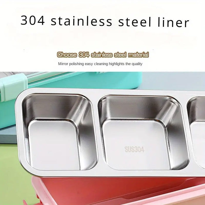 Stainless Steel Bento Lunch Box 3 Compartment Leak Resistant Container