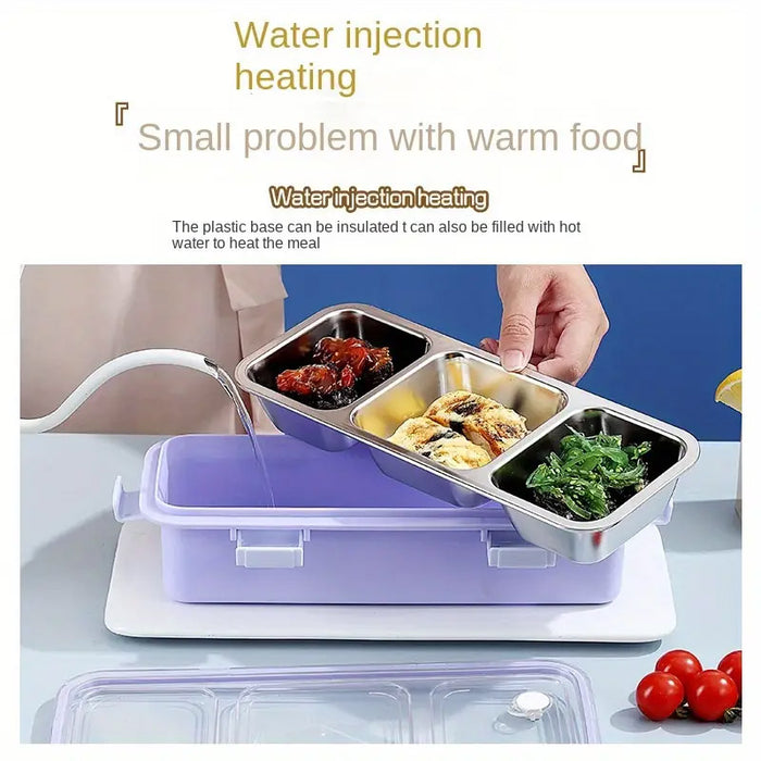 Stainless Steel Bento Lunch Box 3 Compartment Leak Resistant Container
