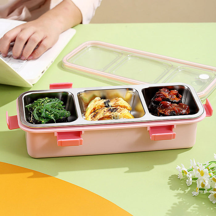 Stainless Steel Bento Lunch Box 3 Compartment Leak Resistant Container