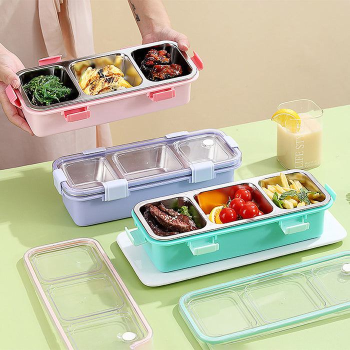 Stainless Steel Bento Lunch Box 3 Compartment Leak Resistant Container