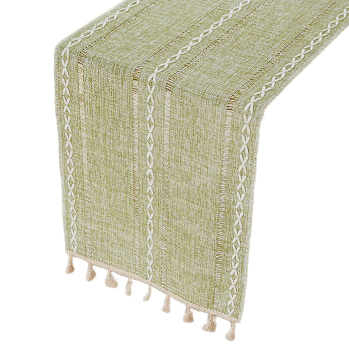 Solid Colour Woven Table Runner, 2750mm - Green