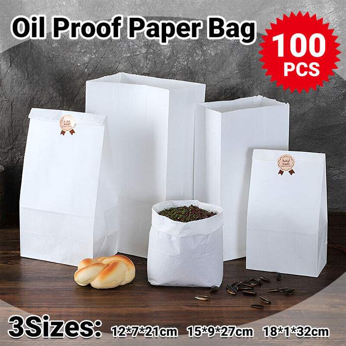 100 PCS Disposable Greaseproof Paper Bag Bread Snack Cookie Doughnut Takeout