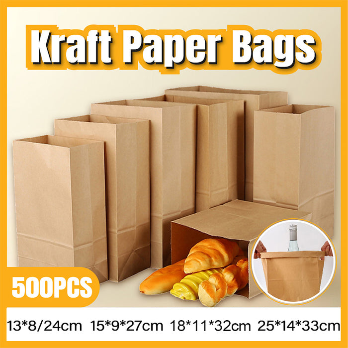 500 Pcs Food Grade Kraft Paper Bags for Bakery and Gift Packaging