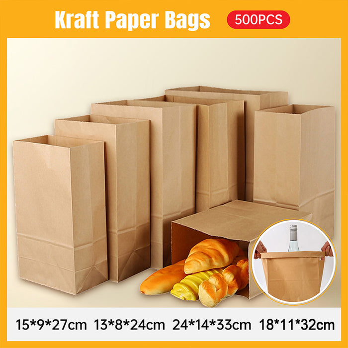 500 Pcs Food Grade Kraft Paper Bags for Bakery and Gift Packaging