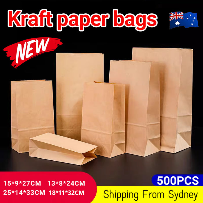 500 Pcs Food Grade Kraft Paper Bags for Bakery and Gift Packaging