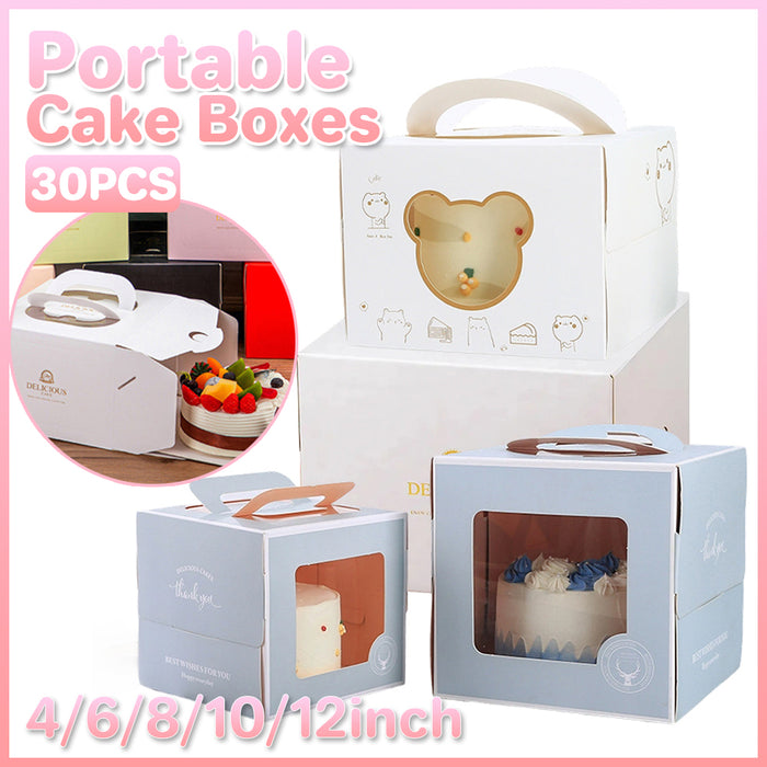 30 Pcs Portable Cake Box with Clear Window and Handle 3 Styles