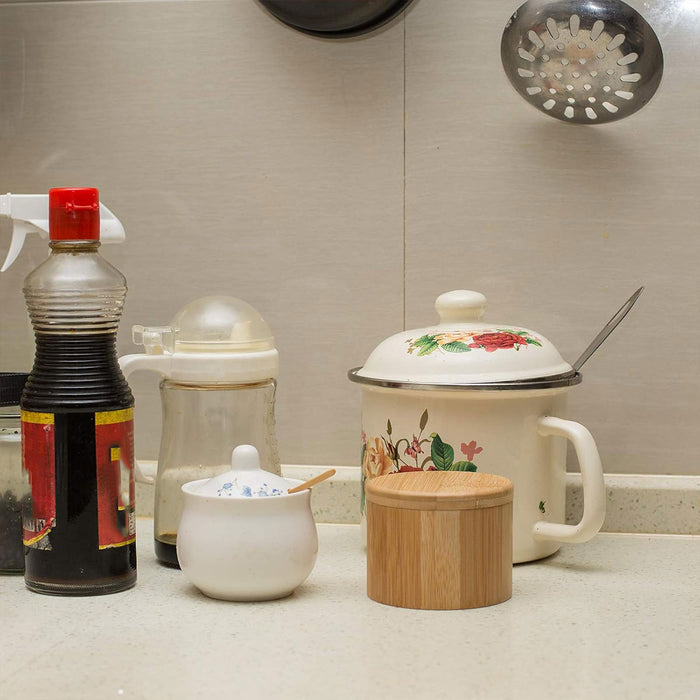 Bamboo Salt Box With Magnetic Swivel Lid And Spoon