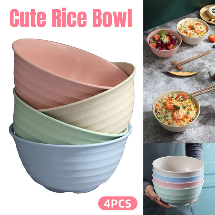 4 Pcs Wheat Straw Rice Bowls 1500ml Assorted Colours
