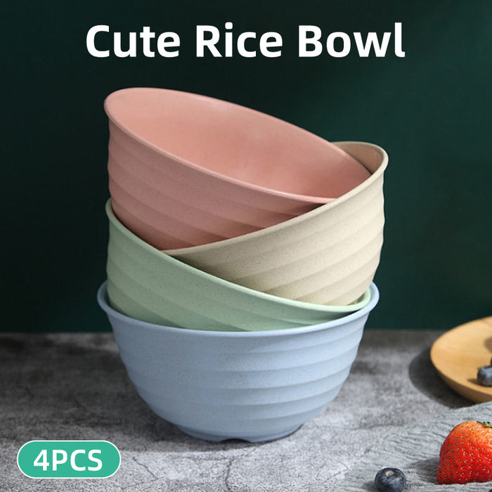 4 Pcs Wheat Straw Rice Bowls 1500ml Assorted Colours
