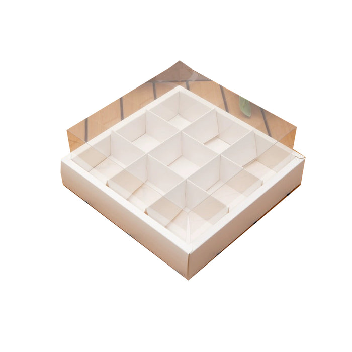 10 Pcs Nine-Grid Cake Box Transparent Lid Kraft Paper PET 25 x 25 x 10 cm