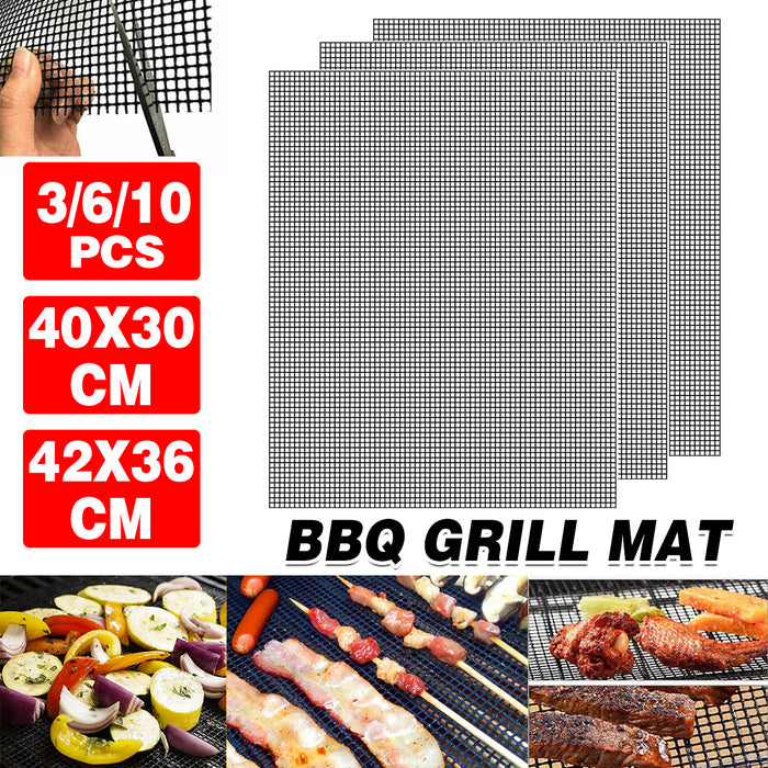 Non-Stick BBQ Grill Mat Teflon Fiberglass Reusable Up to 260°C 2 Sizes 3 / 6 / 10 Pcs
