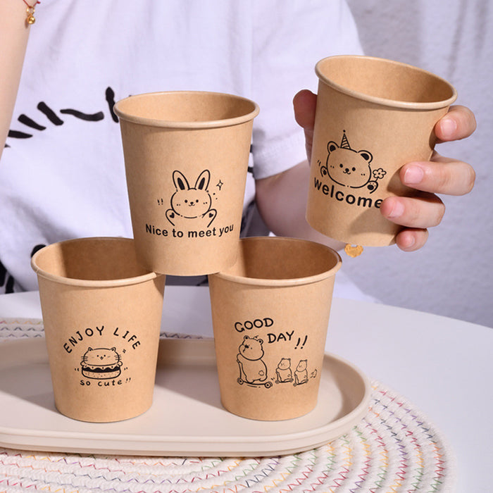 300 Pcs Kraft Paper Cups 250ml Leak Resistant Animal Print