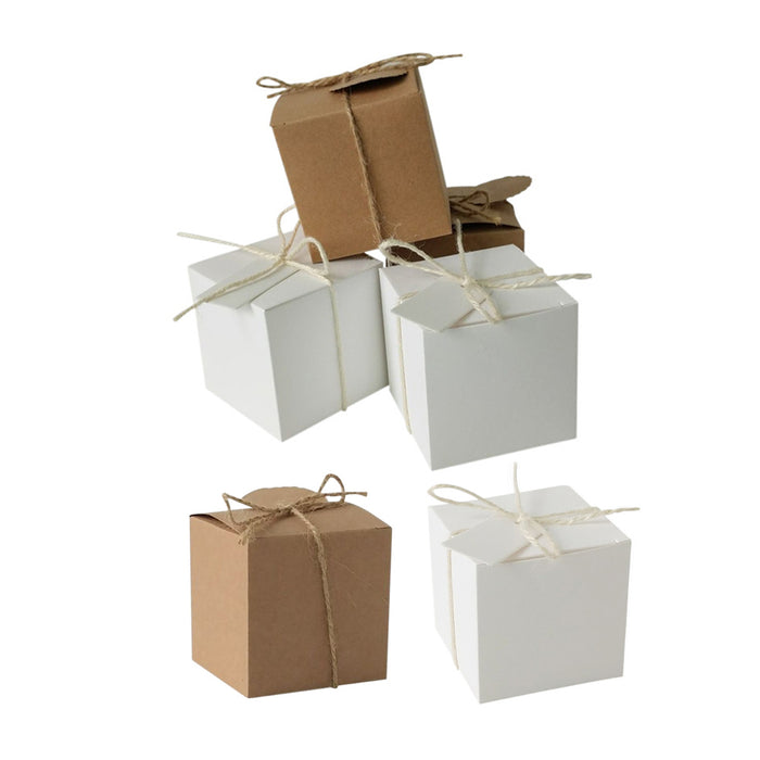 50 Pcs Kraft Paper Gift Boxes 7x7x7cm with Rope and Tags