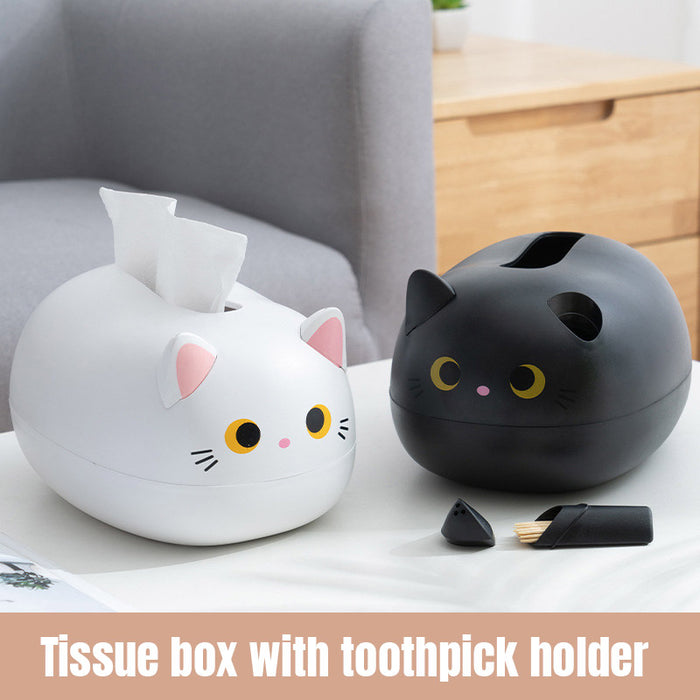 Cat Shaped Tissue Box with Toothpick Holder Drawer Organizer