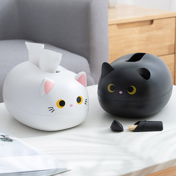 Cat Shaped Tissue Box with Toothpick Holder Drawer Organizer