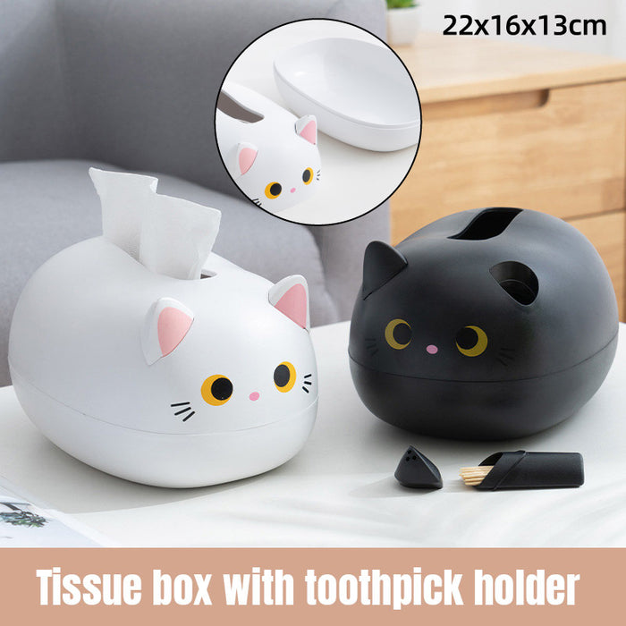 Cat Shaped Tissue Box with Toothpick Holder Drawer Organizer