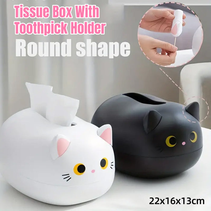 Cat Shaped Tissue Box with Toothpick Holder Drawer Organizer