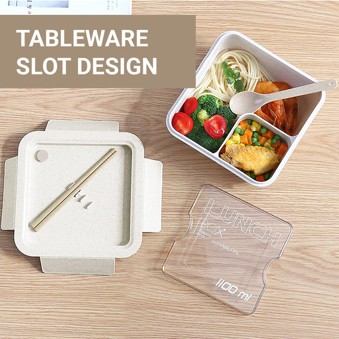 Square Lunch Box with Cutlery Microwave Safe Wheat Straw 850ml