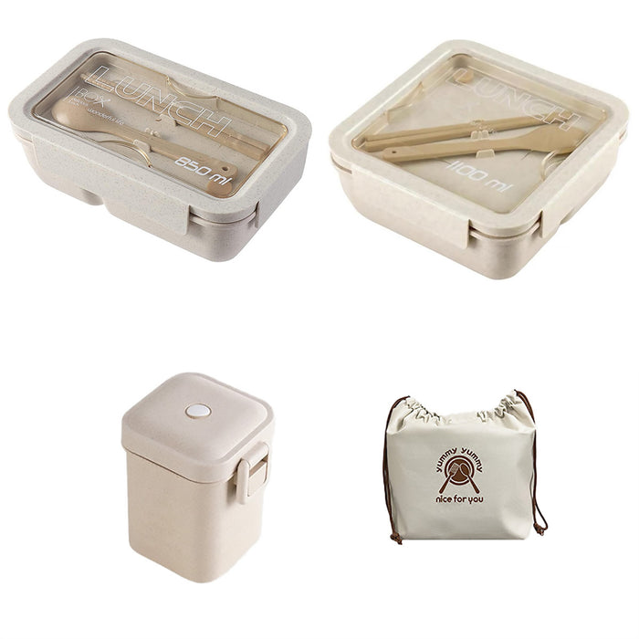 Square Lunch Box with Cutlery Microwave Safe Wheat Straw 850ml