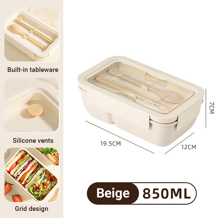 Square Lunch Box with Cutlery Microwave Safe Wheat Straw 850ml
