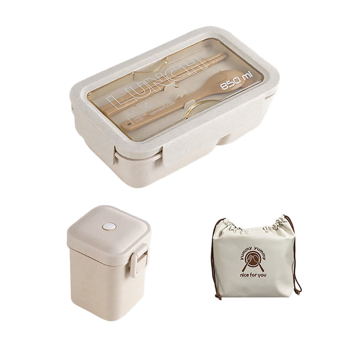 Square Lunch Box with Cutlery Microwave Safe Wheat Straw 850ml