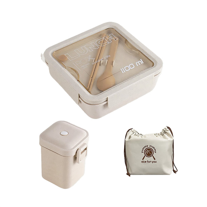Square Lunch Box with Cutlery Microwave Safe Wheat Straw 850ml