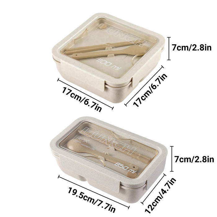 Square Lunch Box with Cutlery Microwave Safe Wheat Straw 850ml