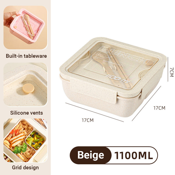 Square Lunch Box with Cutlery Microwave Safe Wheat Straw 850ml