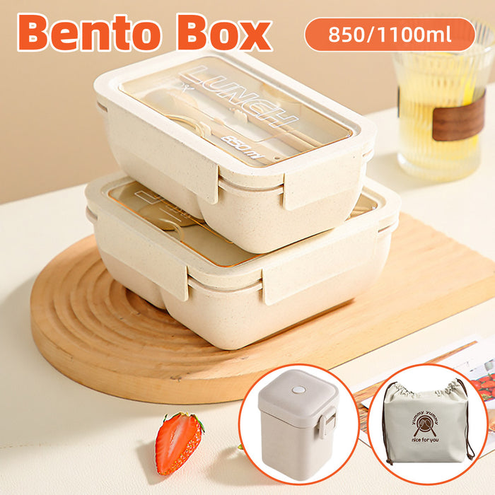 Square Lunch Box with Cutlery Microwave Safe Wheat Straw 850ml