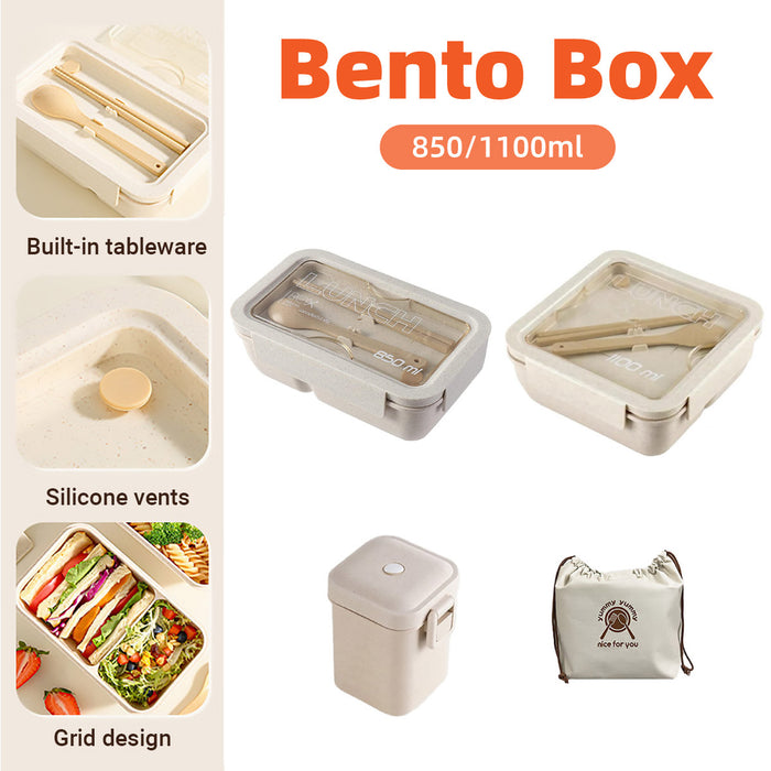 Square Lunch Box with Cutlery Microwave Safe Wheat Straw 850ml