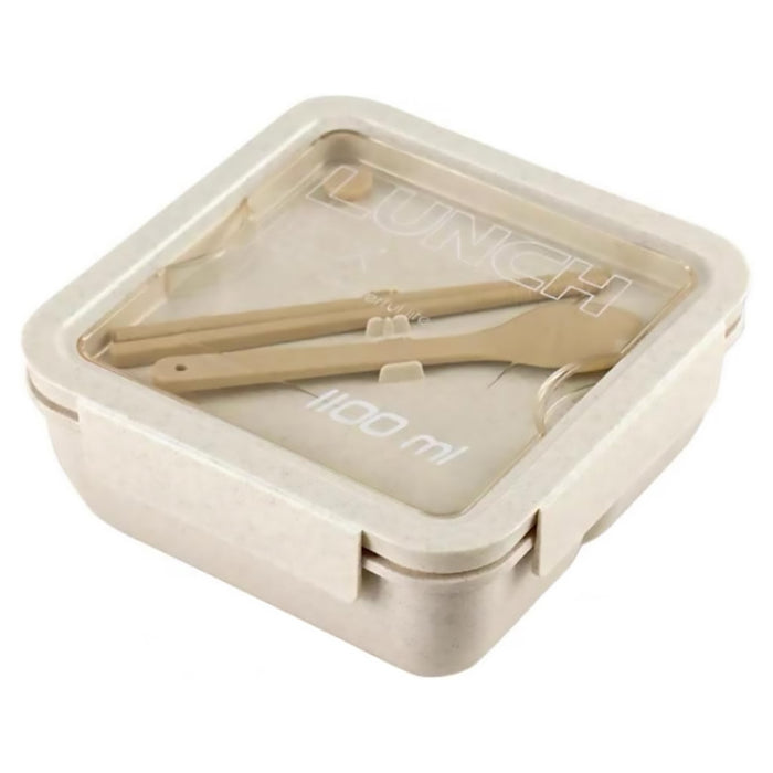 Square Lunch Box with Cutlery Microwave Safe Wheat Straw 850ml