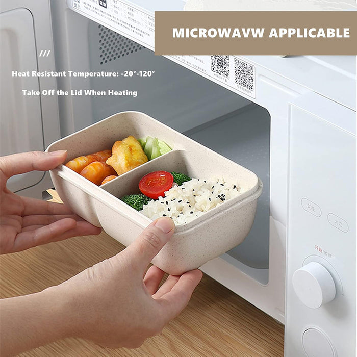 Square Lunch Box with Cutlery Microwave Safe Wheat Straw 850ml