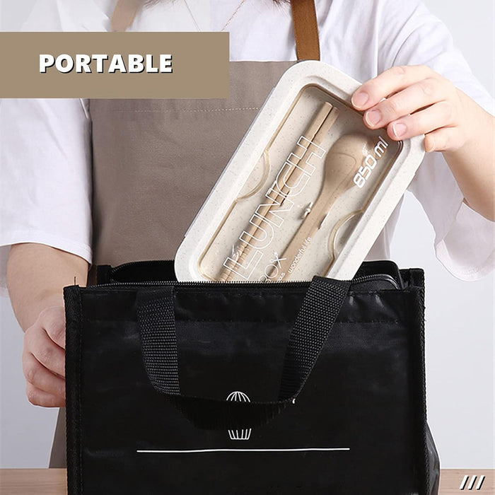 Square Lunch Box with Cutlery Microwave Safe Wheat Straw 850ml