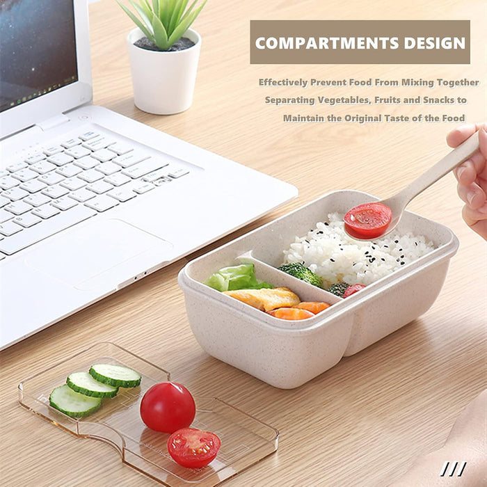 Square Lunch Box with Cutlery Microwave Safe Wheat Straw 850ml