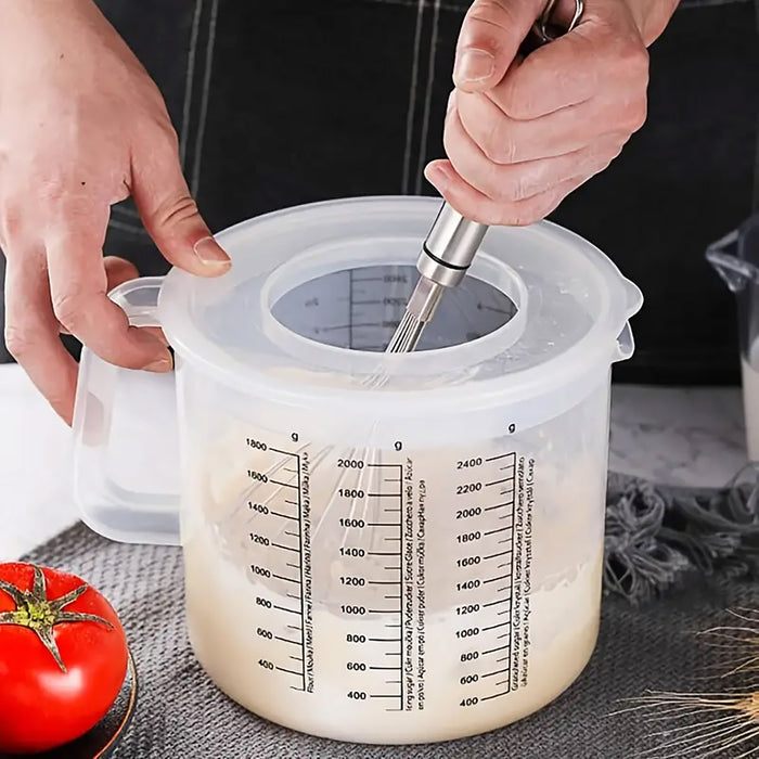 2.5L Plastic Measuring Bowl with Lid and Scale Markings
