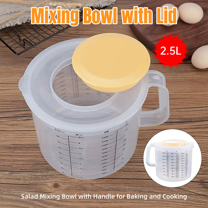 2.5L Plastic Measuring Bowl with Lid and Scale Markings