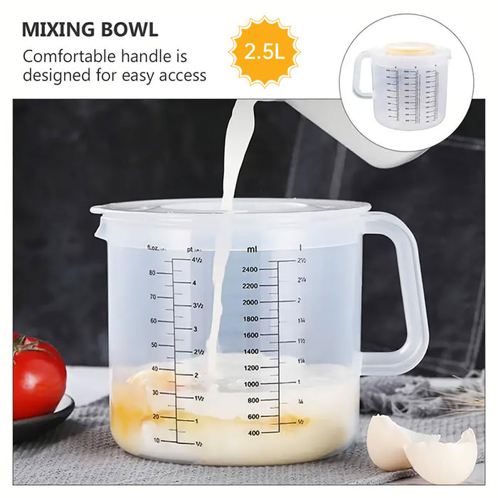 2.5L Plastic Measuring Bowl with Lid and Scale Markings